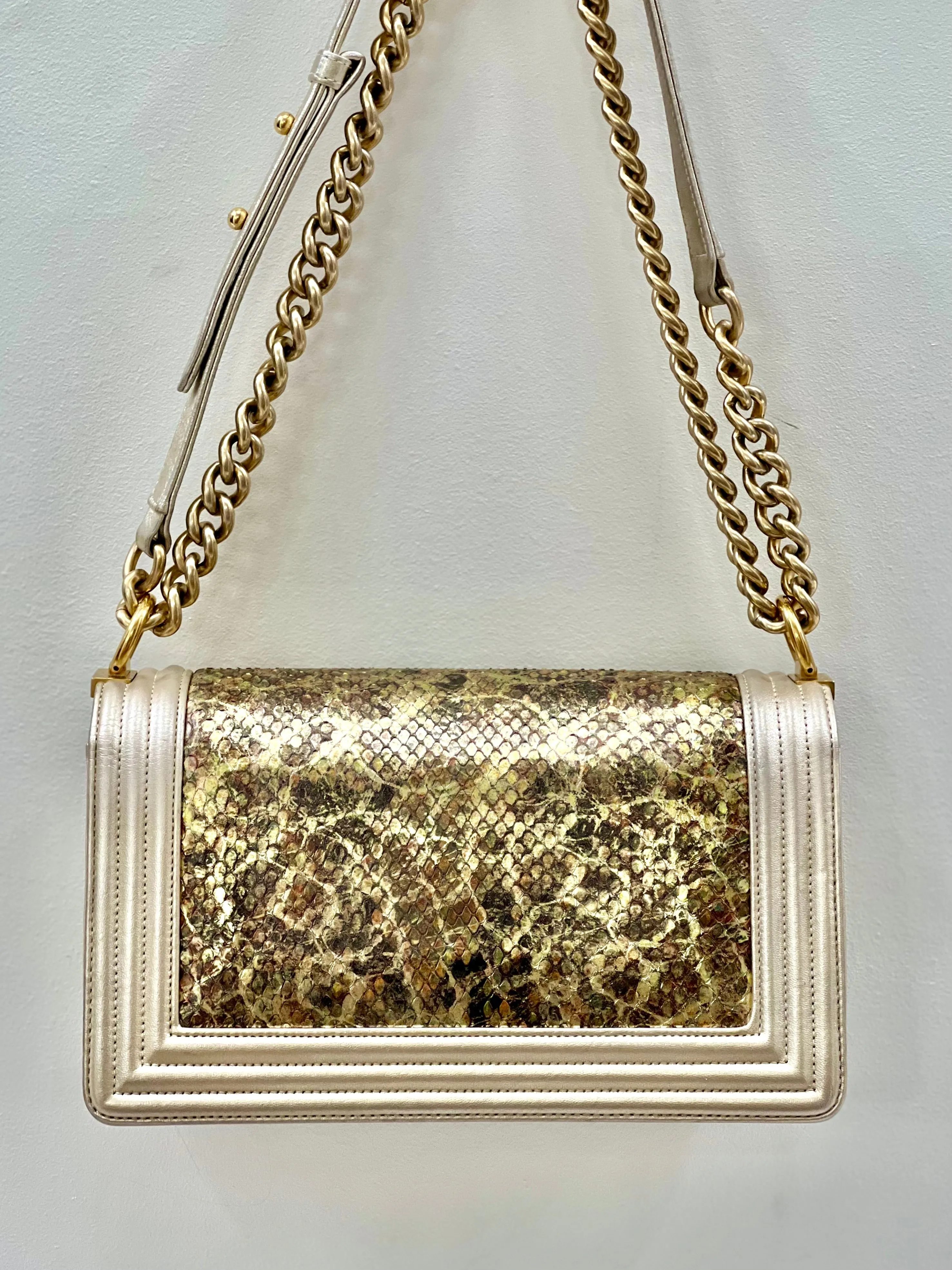Everyday Casual Shoes Chanel Boy Metallic Gold Python Flap Bag