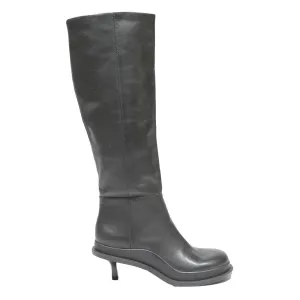 CHARLES & KEITH Womens Black Leather Knee High Kitten Heel Boots UK 2 Elegant Cute Rain Boots
