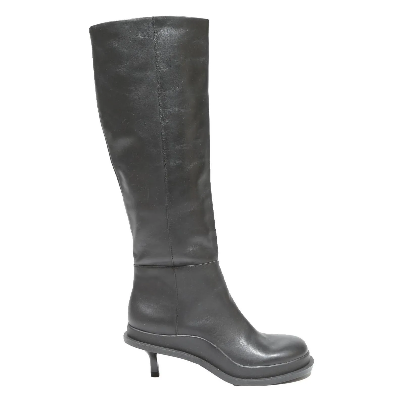 Thigh Boots With Heels CHARLES & KEITH Womens Black Leather Knee High Kitten Heel Boots UK 2 Elegant