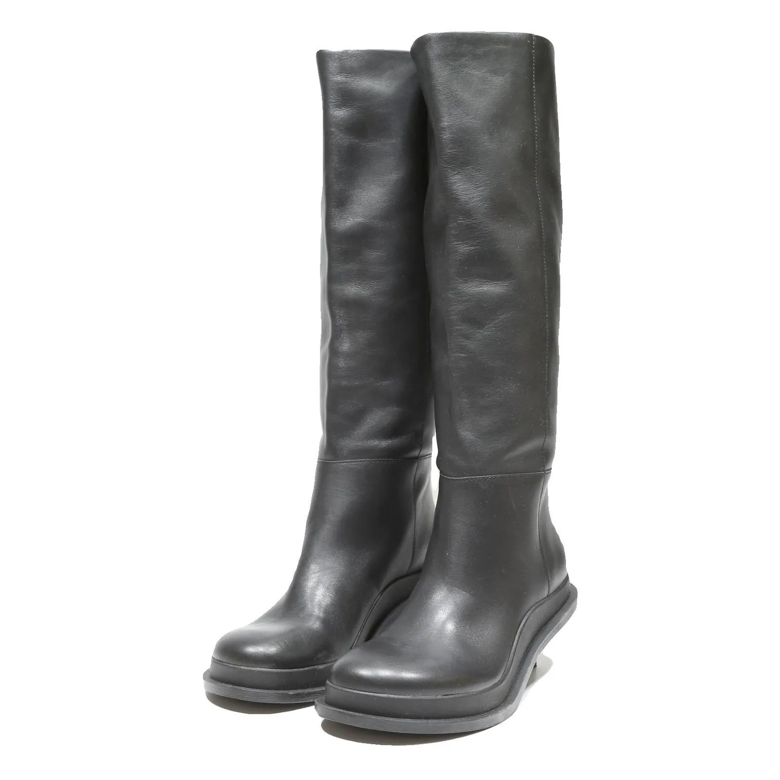 CHARLES & KEITH Womens Black Leather Knee High Kitten Heel Boots UK 2 Elegant Office Casual Boots