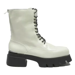 CHARLES & KEITH Womens Lace Up Ankle Boots White & Black Leather UK 4 Chunky Ferragamo Boots