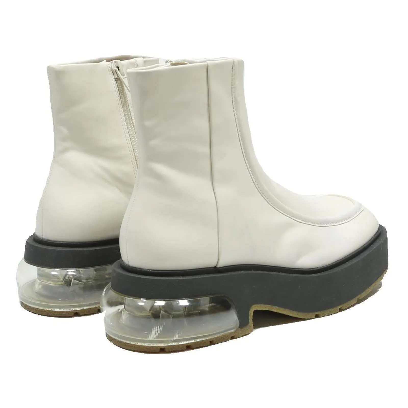 CHARLES & KEITH Womens Leather Ankle Boots White UK 2 Platform Transparent Heel Dog Winter Snow Boots