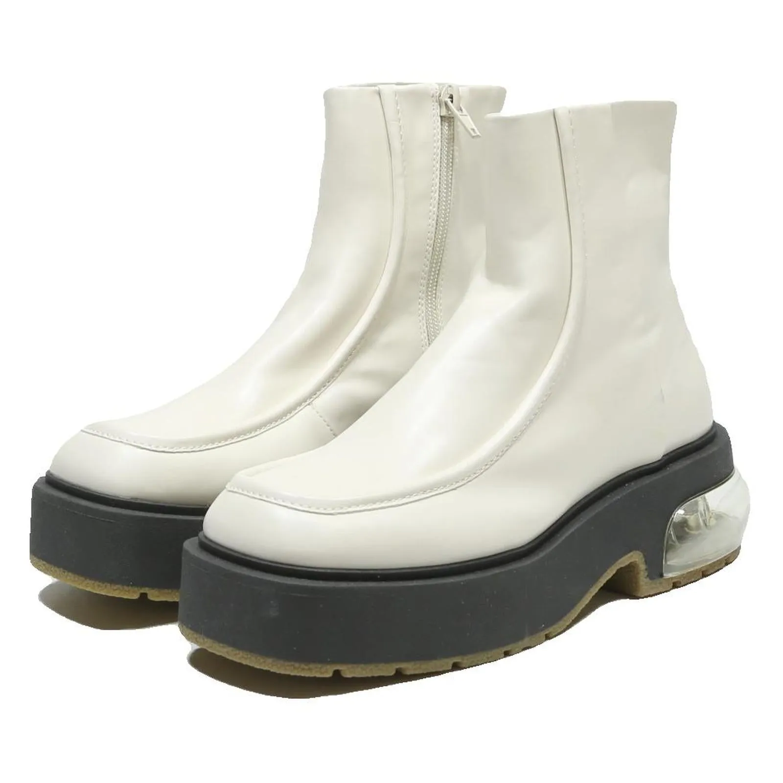 Rockin Knockin Boots CHARLES & KEITH Womens Leather Ankle Boots White UK 2 Platform Transparent Heel