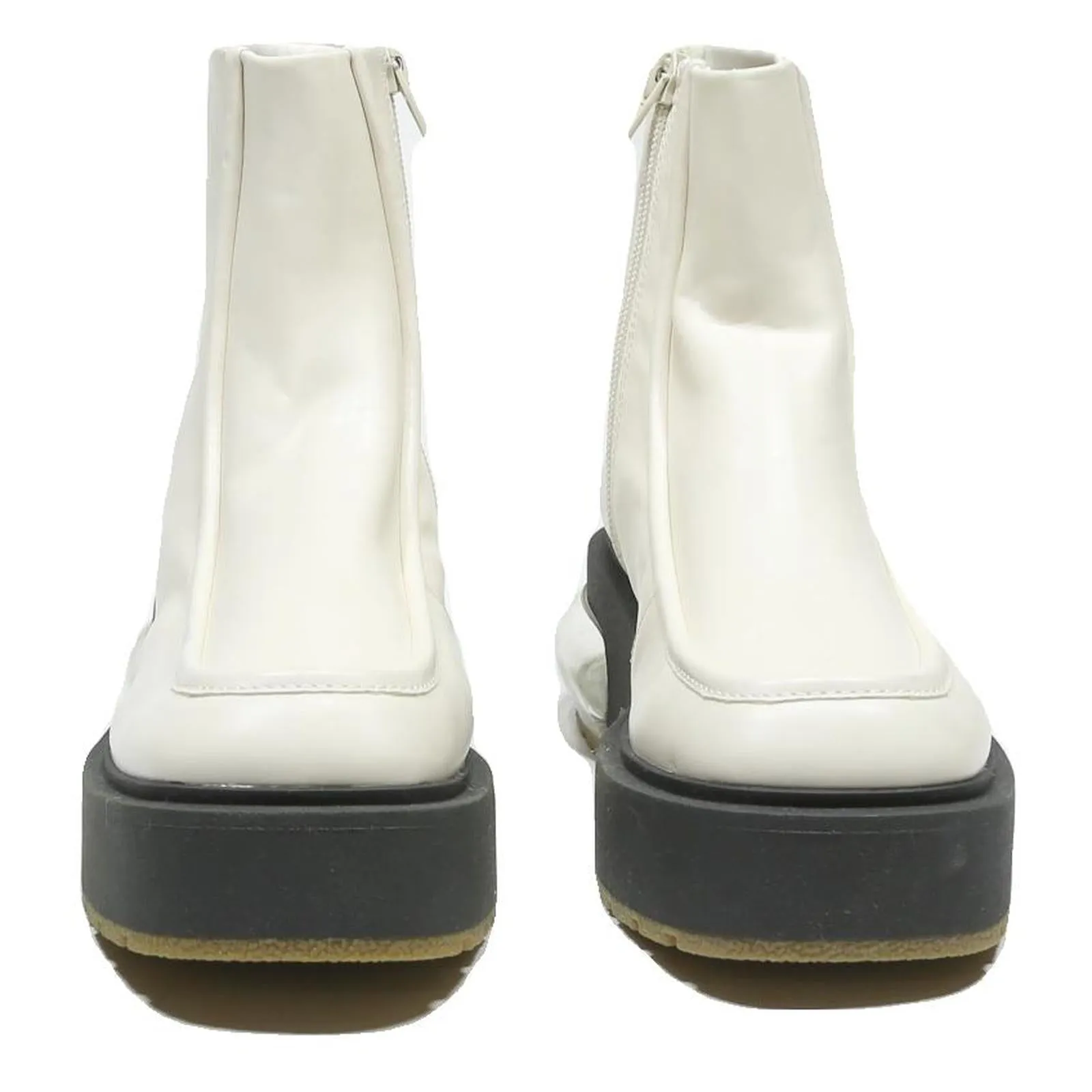 CHARLES & KEITH Womens Leather Ankle Boots White UK 2 Platform Transparent Heel Latex Boots