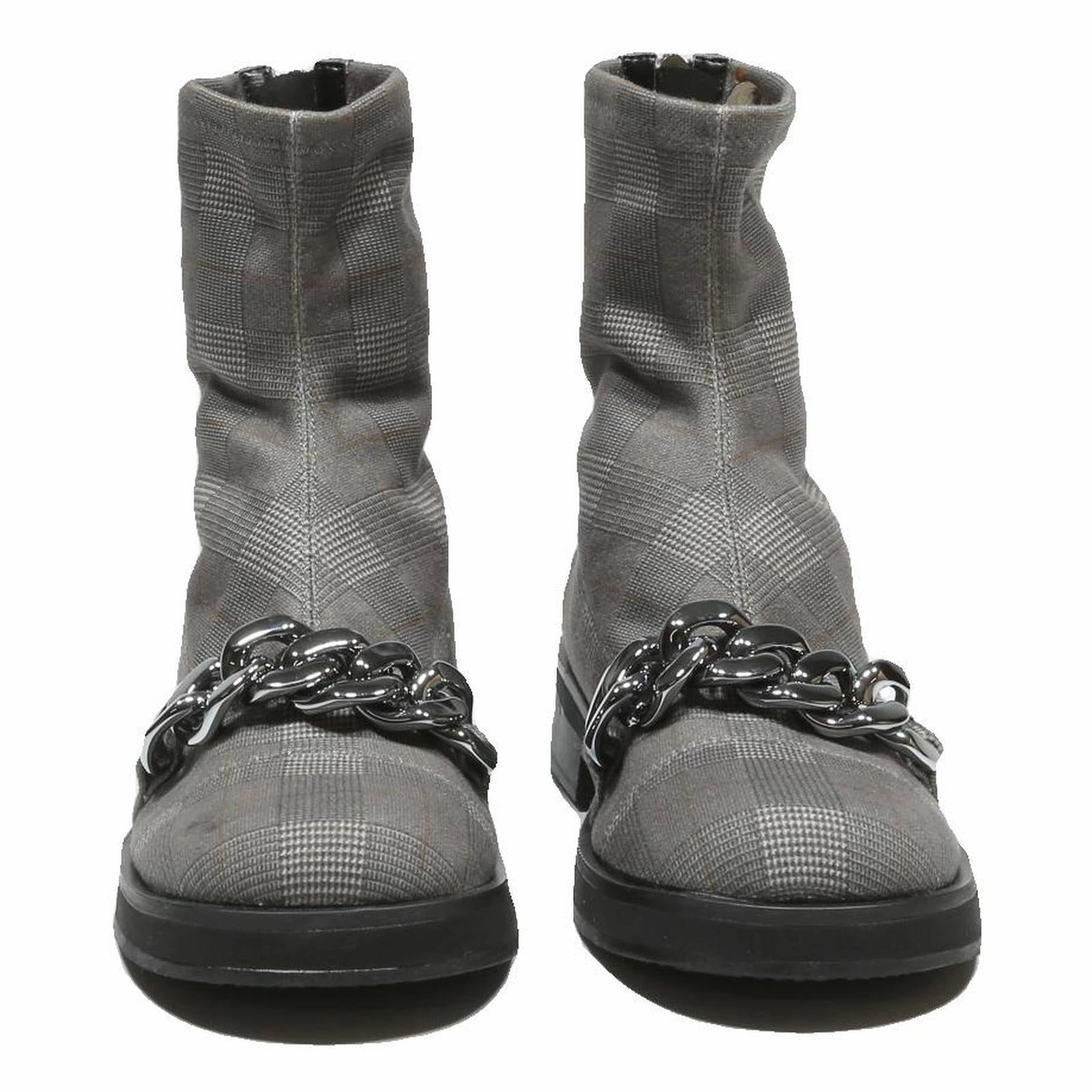 CHARLES & KEITH Womens Ankle Boots Grey Synthetic UK 3 Checked Print Chain Boys Dress Boots
