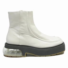 CHARLES & KEITH Womens Ankle Boots Leather White UK 3 Platform Chunky Sole Diabetic Work Boots