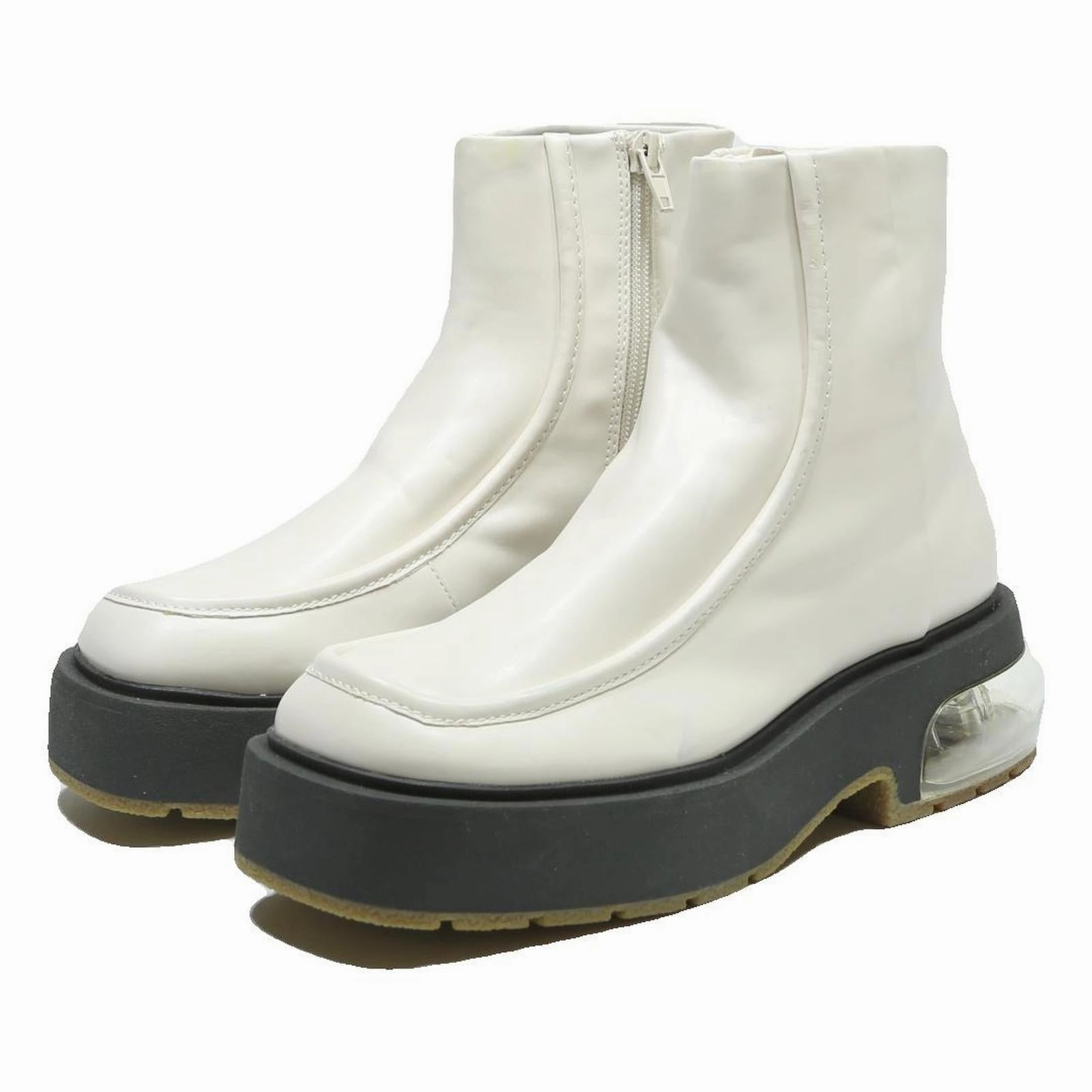 CHARLES & KEITH Womens Ankle Boots Leather White UK 3 Platform Chunky Sole Palladium Boots