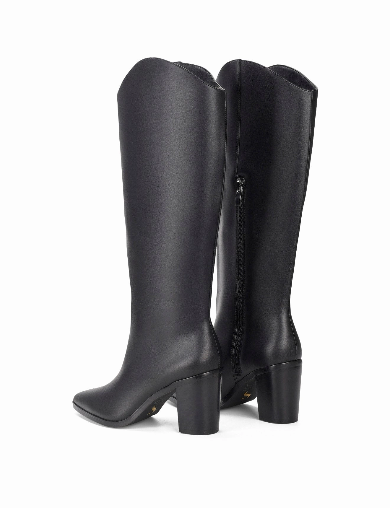 Knee High Boots Heel Clinton Long Boots - Black Leather