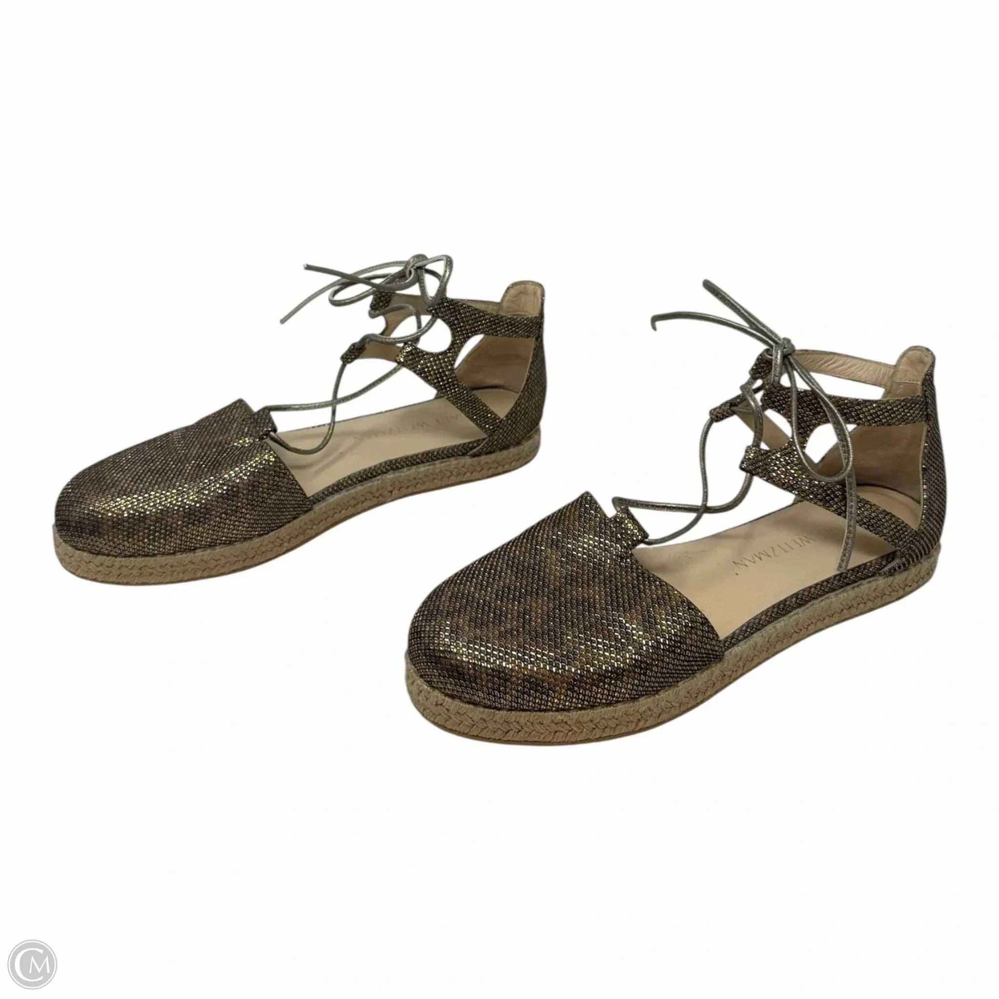 Teva Casual Shoes Walkmyway Lace Up Espadrille Shoes Designer By Stuart Weitzman In Metallic Leopard, Size: 7