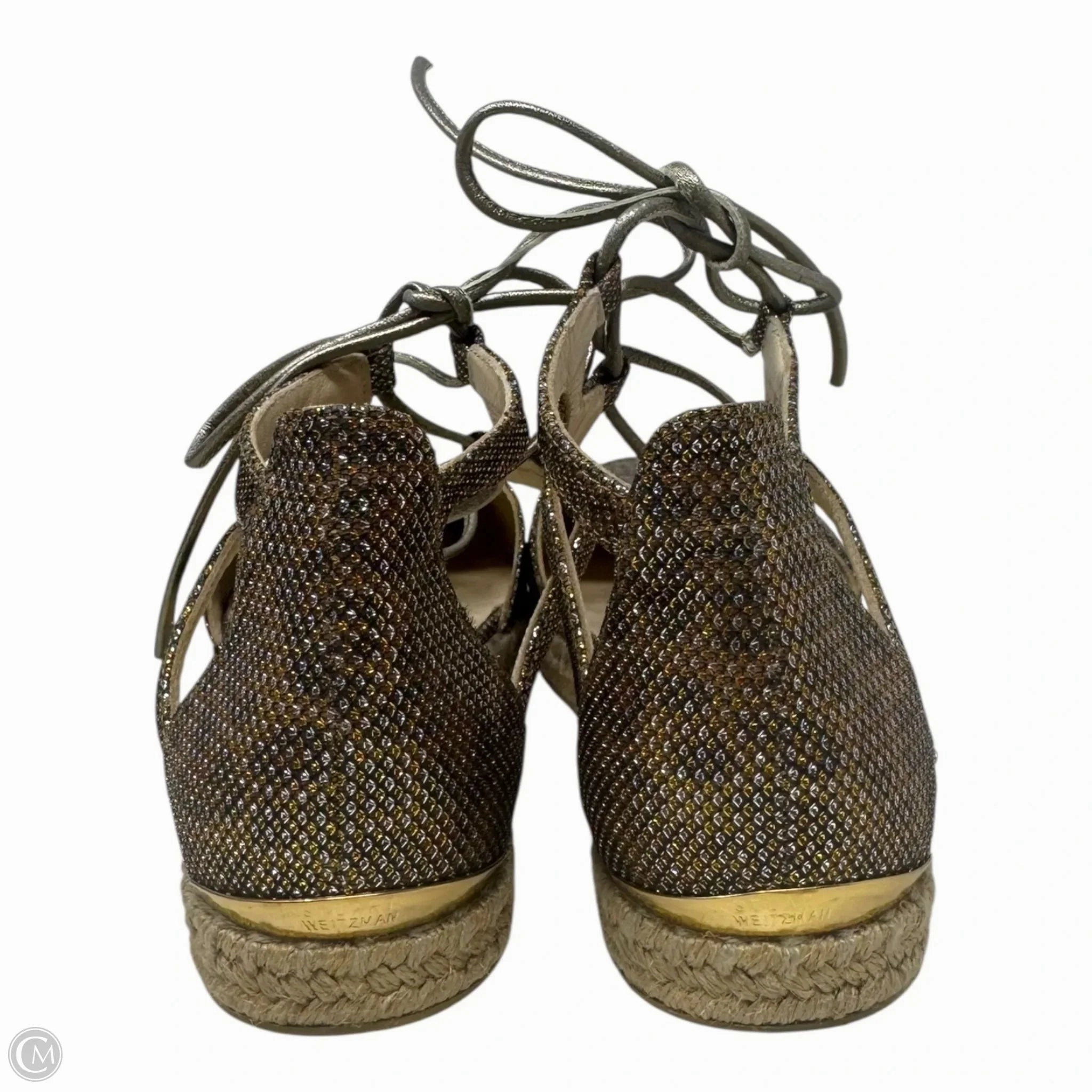 New Balance 997h Casual Shoes Walkmyway Lace Up Espadrille Shoes Designer By Stuart Weitzman In Metallic Leopard, Size: 7