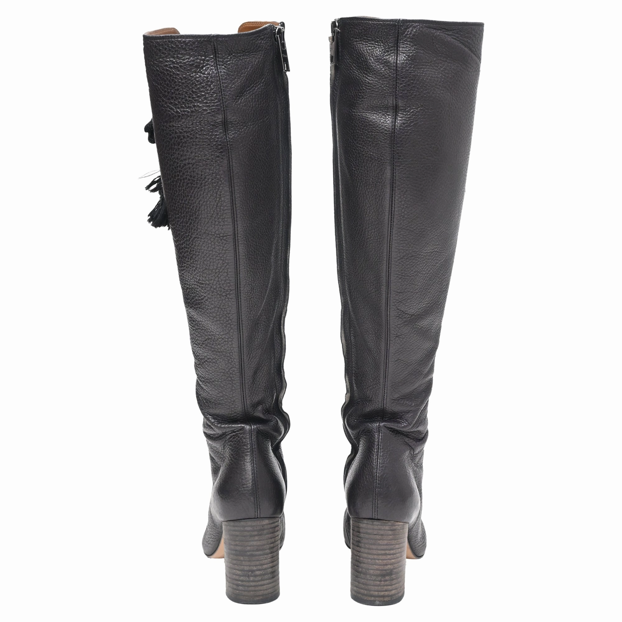 Chlo?? Harper Lace-Up Knee-High Heeled Boots in Black Leather Scuba Boots