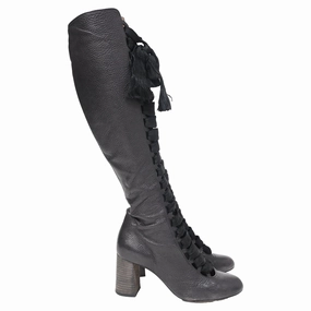 Kids Winter Boots Chlo?? Harper Lace-Up Knee-High Heeled Boots in Black Leather