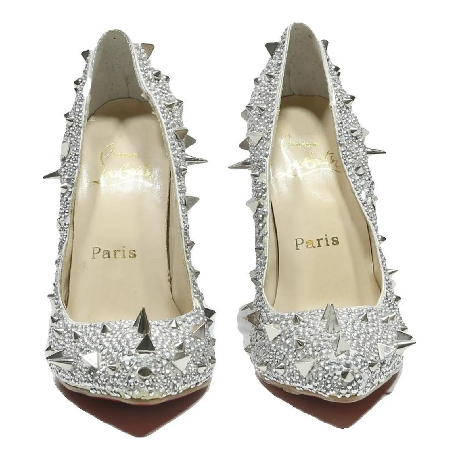 CHRISTIAN LOUBOUTIN So Kate Womens Strappy Heels Silver Synthetic UK 5 Studded High Heel Sandal