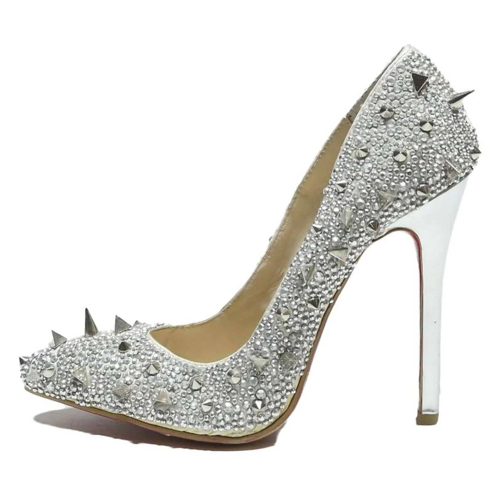 Porn Pictures High Heels CHRISTIAN LOUBOUTIN So Kate Womens Strappy Heels Silver Synthetic UK 5 Studded