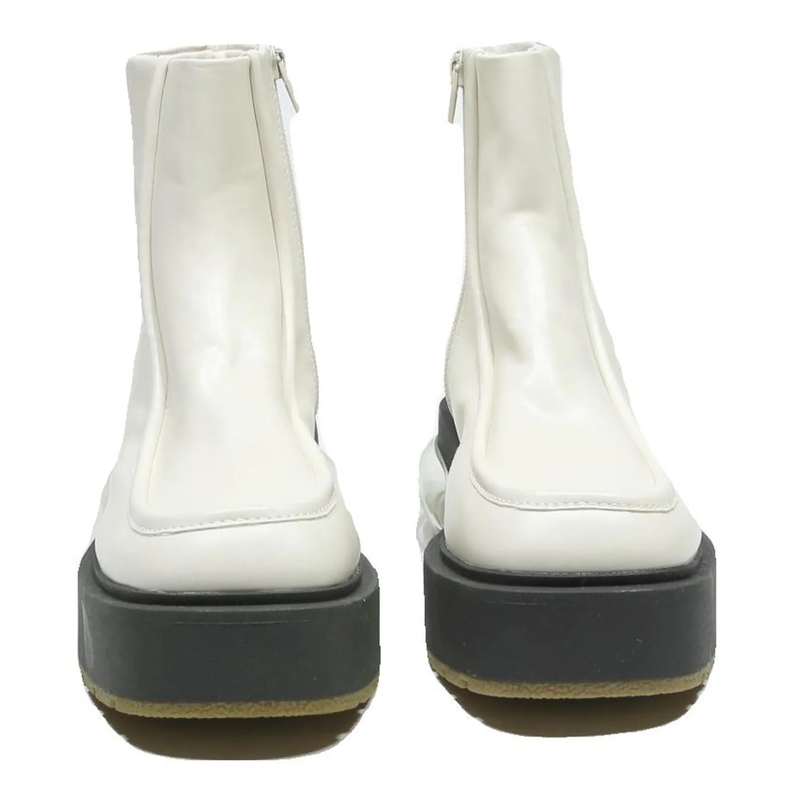 Italian Leather Boots CHARLES & KEITH Womens Platform Ankle Boots White Leather UK 2 Chunky Sole