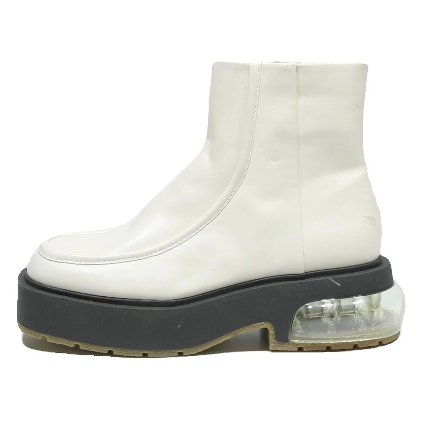 CHARLES & KEITH Womens Platform Ankle Boots White Leather UK 2 Chunky Sole Used Cowboy Boots