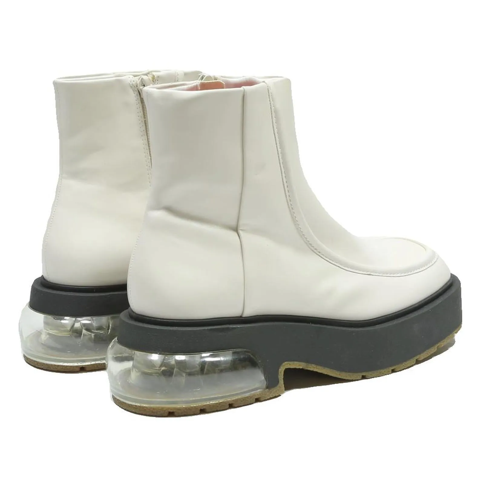 CHARLES & KEITH Womens Platform Ankle Boots White Leather UK 2 Chunky Sole Custom Fit Ski Boots