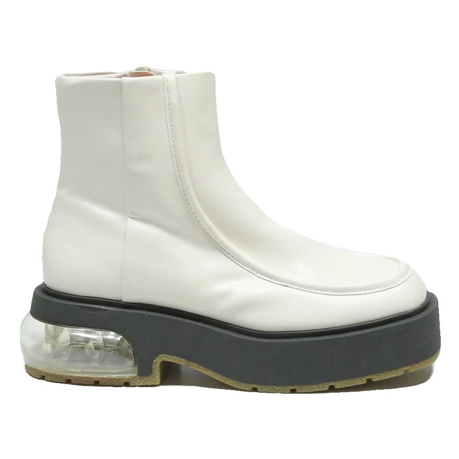 Narrow Shaft Cowboy Boots CHARLES & KEITH Womens Platform Ankle Boots White Leather UK 2 Chunky Sole