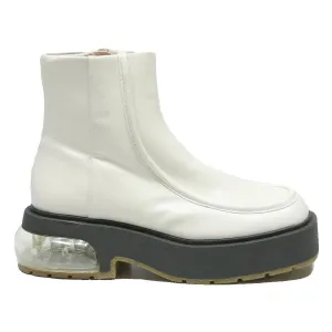 CHARLES & KEITH Womens Platform Ankle Boots White Leather UK 2 Chunky Sole Pant Boots