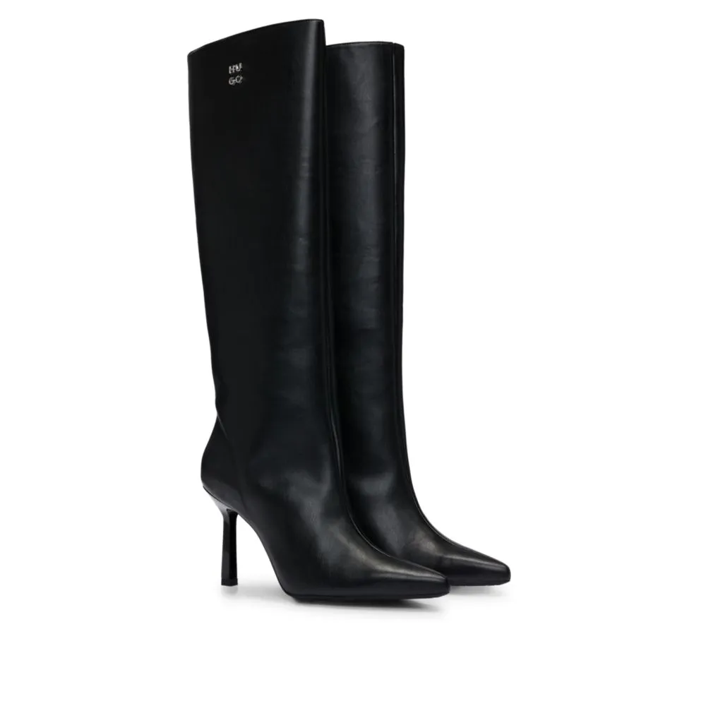 Knee-high boots in nappa leather with stacked logo Good Boots For Snow
