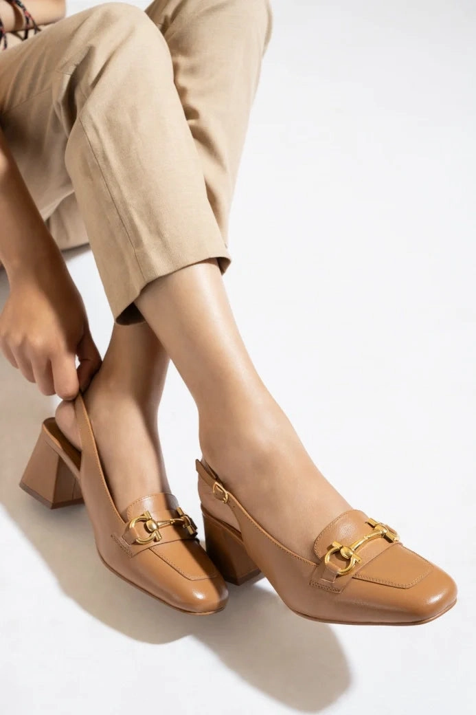 Allure Leather Sling Back Heels Wedding Platform High Heels