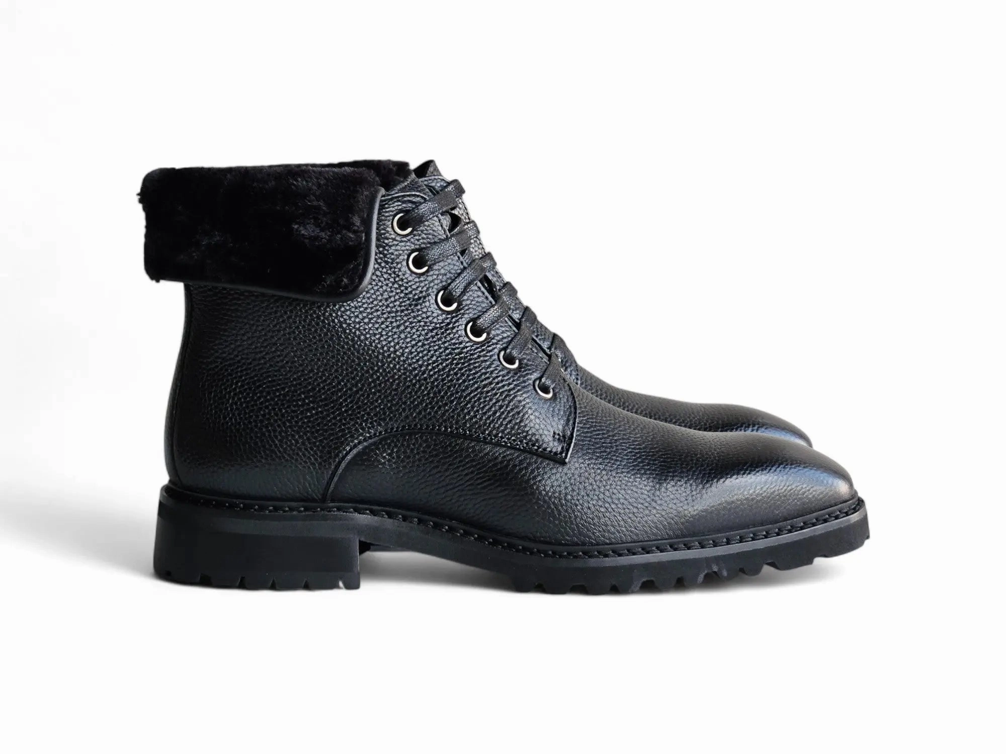 Rugged Leather Boot with Faux Shearling David Tate Boots