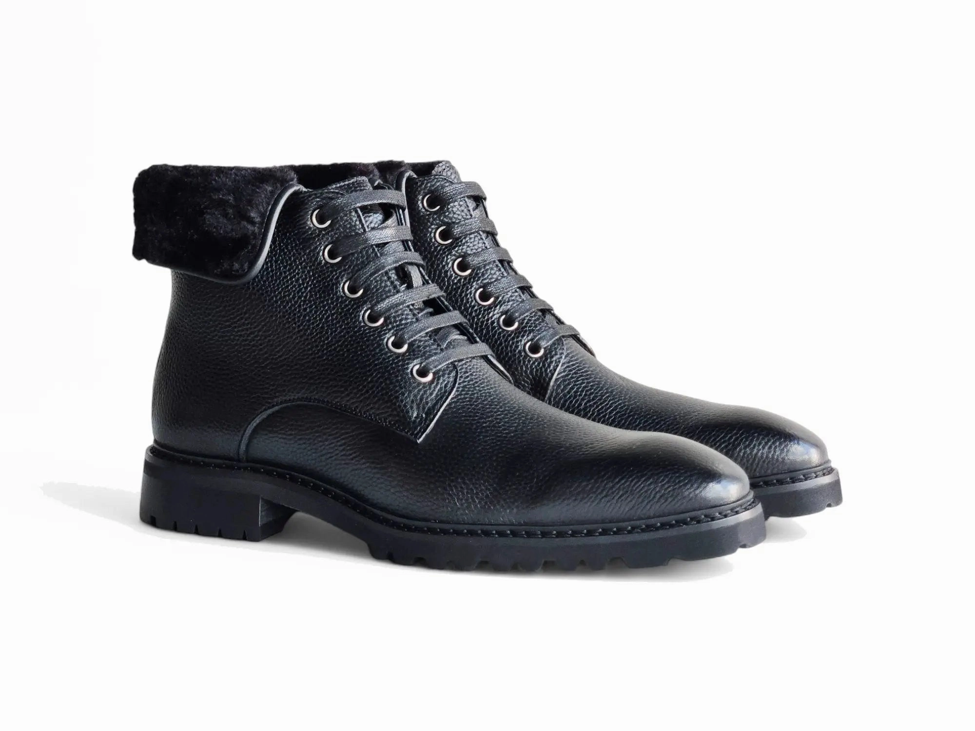 Suede Cowboy Boots Rugged Leather Boot with Faux Shearling