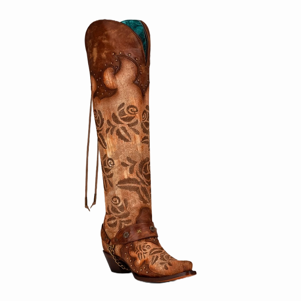 Corral Ladies Sand Overlay & Floral Embroidery Tall Top Boots A4209 Boots And Gaiters