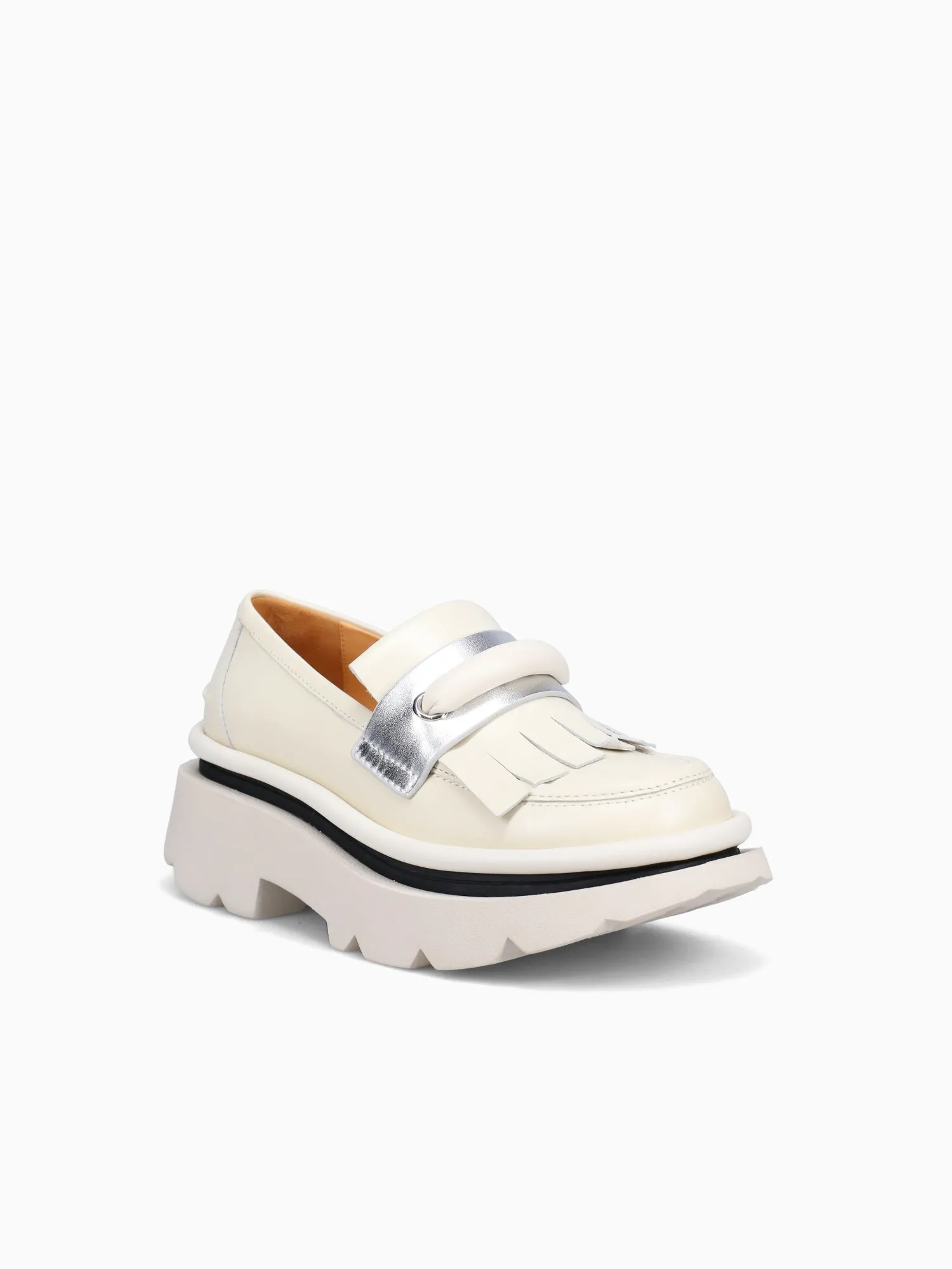 Crunch Fringe Ivory Leather Smart Casual Sport Shoes