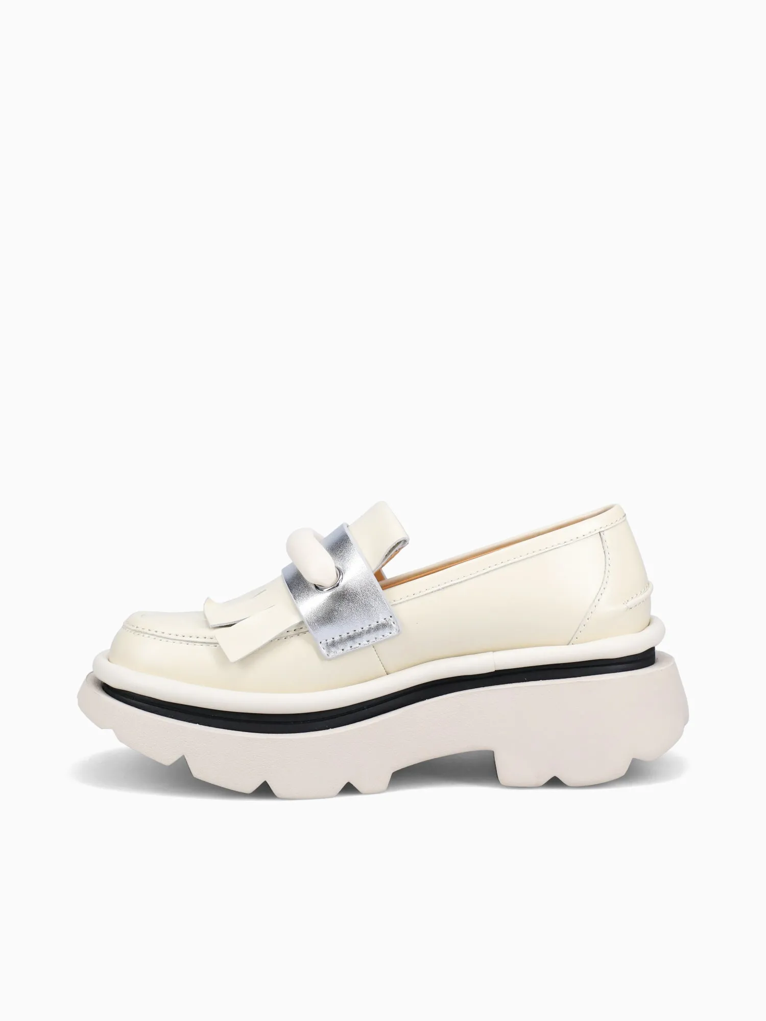 Crunch Fringe Ivory Leather Casual Leather Oxford Shoes