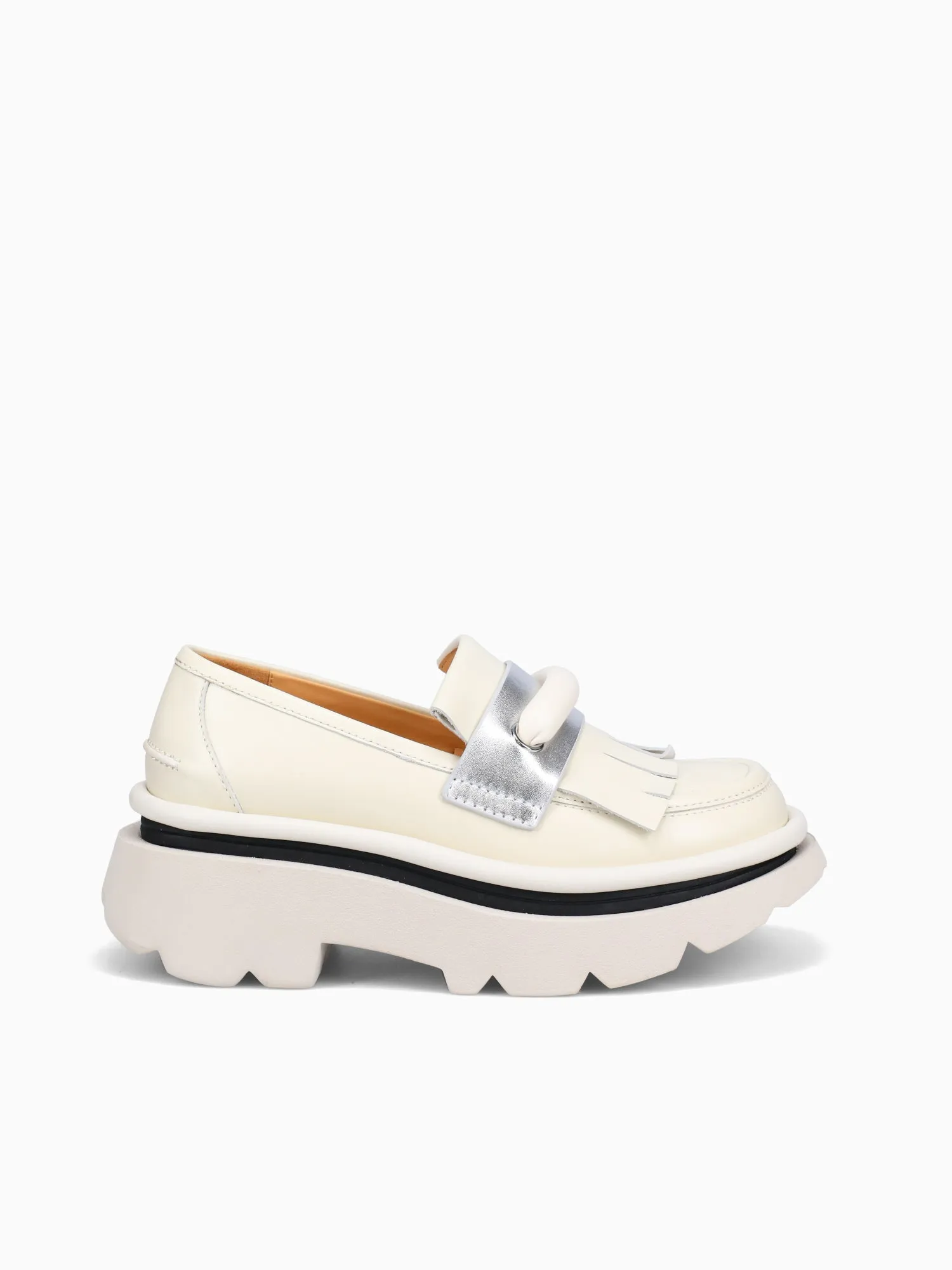 Crunch Fringe Ivory Leather Hipster Casual Shoes