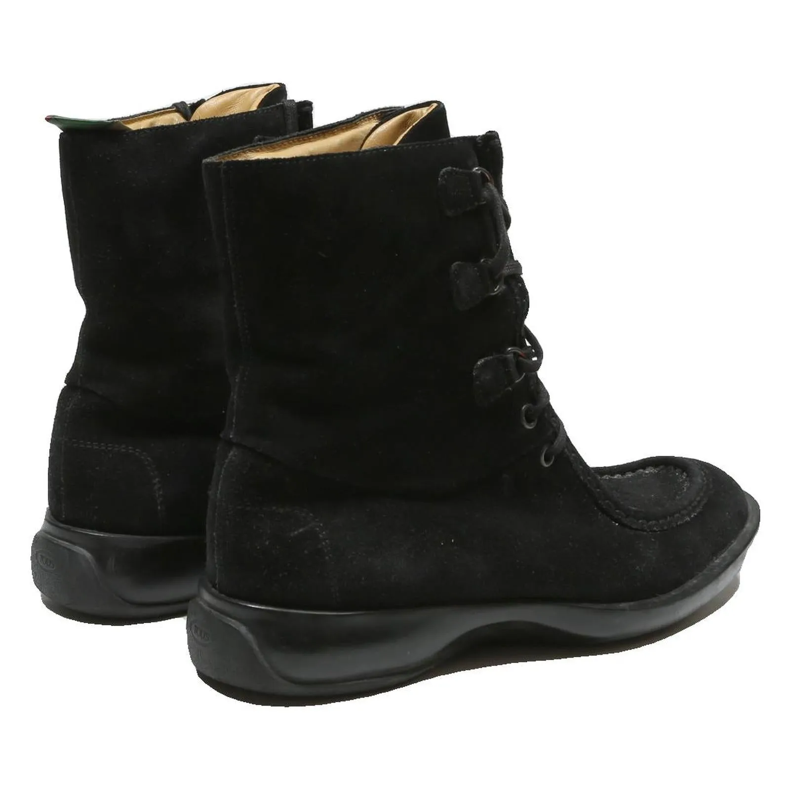 Leopard Print Boots TODS Womens Black Suede Ankle Boots Leather UK 5 Lace-Up Casual Design