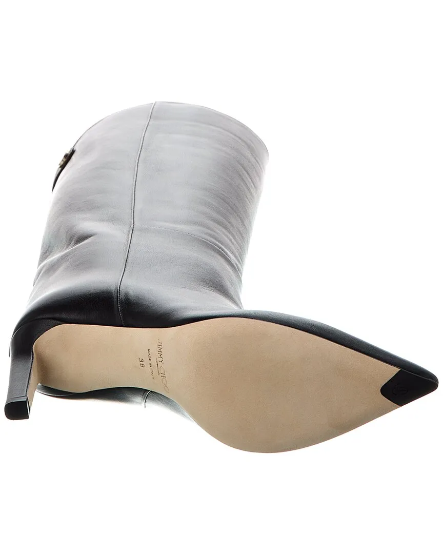 Jimmy Choo Alizze KB 85 Leather Knee-High Boot Biker Boots Wide Calf