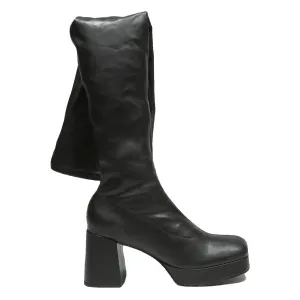 CHARLES & KEITH Womens Black Leather High Platform Block Heel Boots UK 4 Stylish Country Boots Near Me