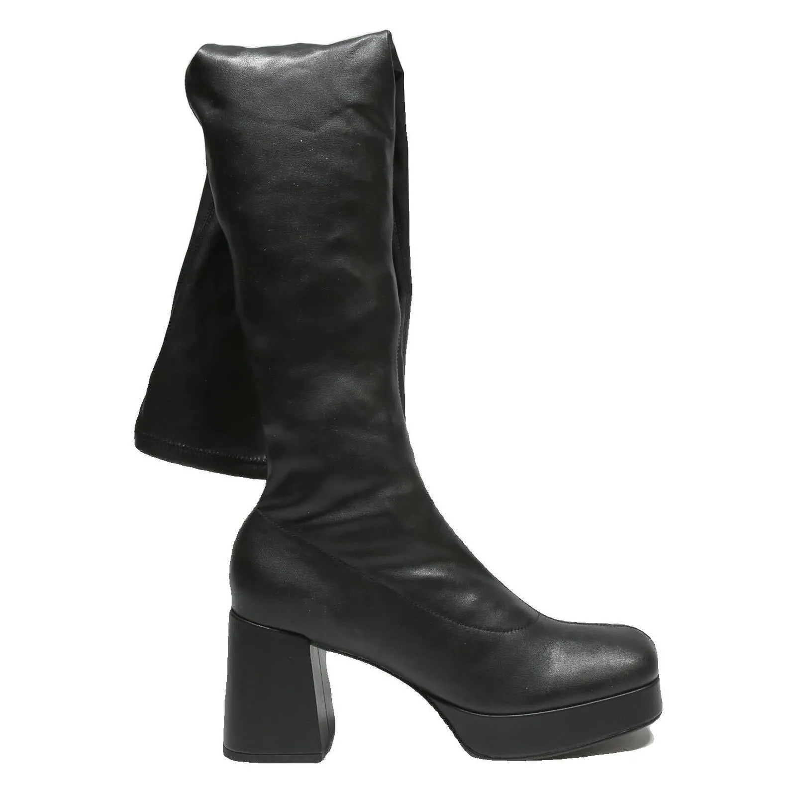 Cougar Winter Boots CHARLES & KEITH Womens Black Leather High Platform Block Heel Boots UK 4 Stylish