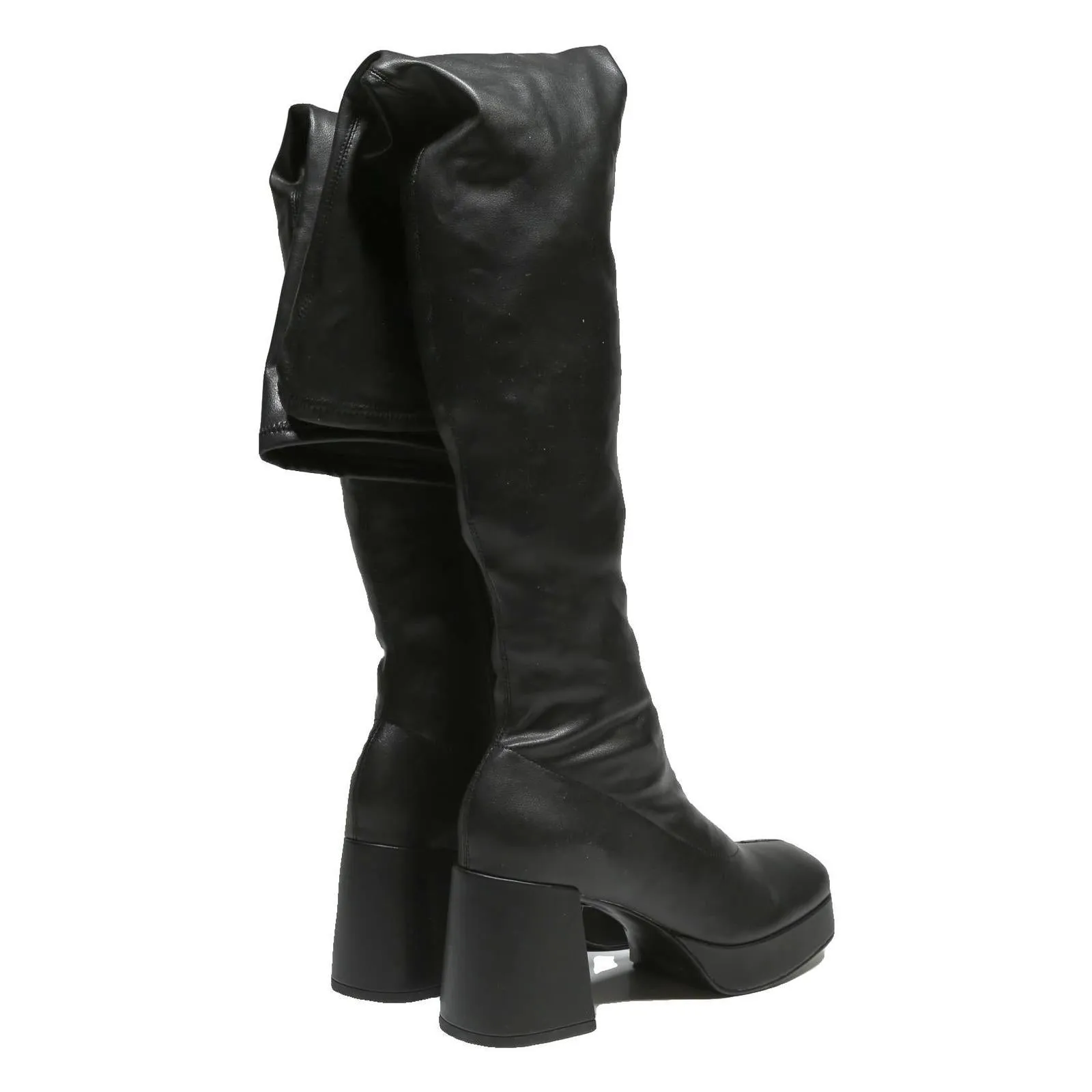 Hh Boots CHARLES & KEITH Womens Black Leather High Platform Block Heel Boots UK 4 Stylish