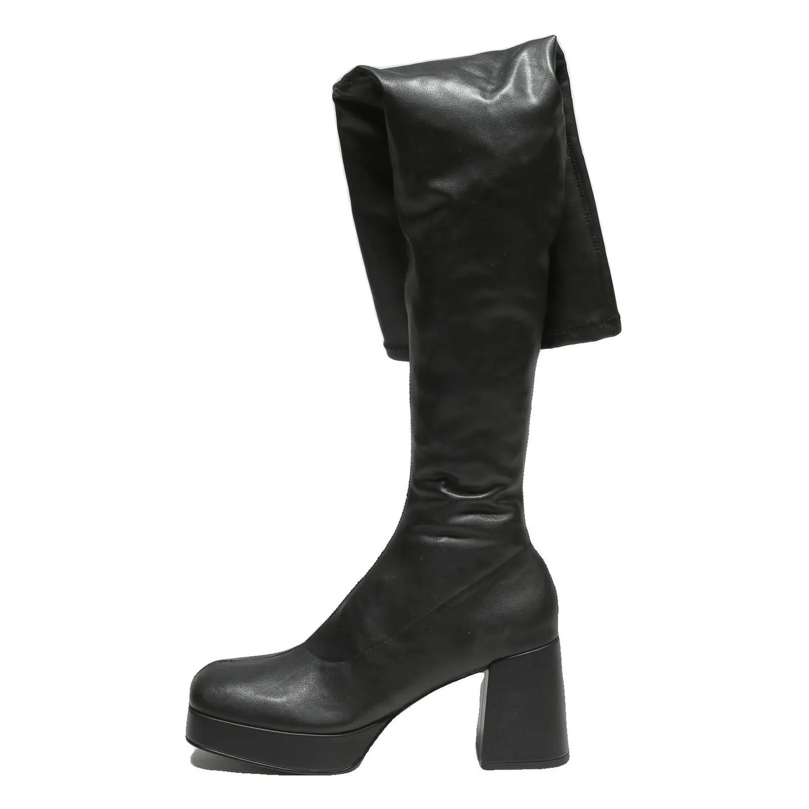 CHARLES & KEITH Womens Black Leather High Platform Block Heel Boots UK 4 Stylish Boots Oakley Military