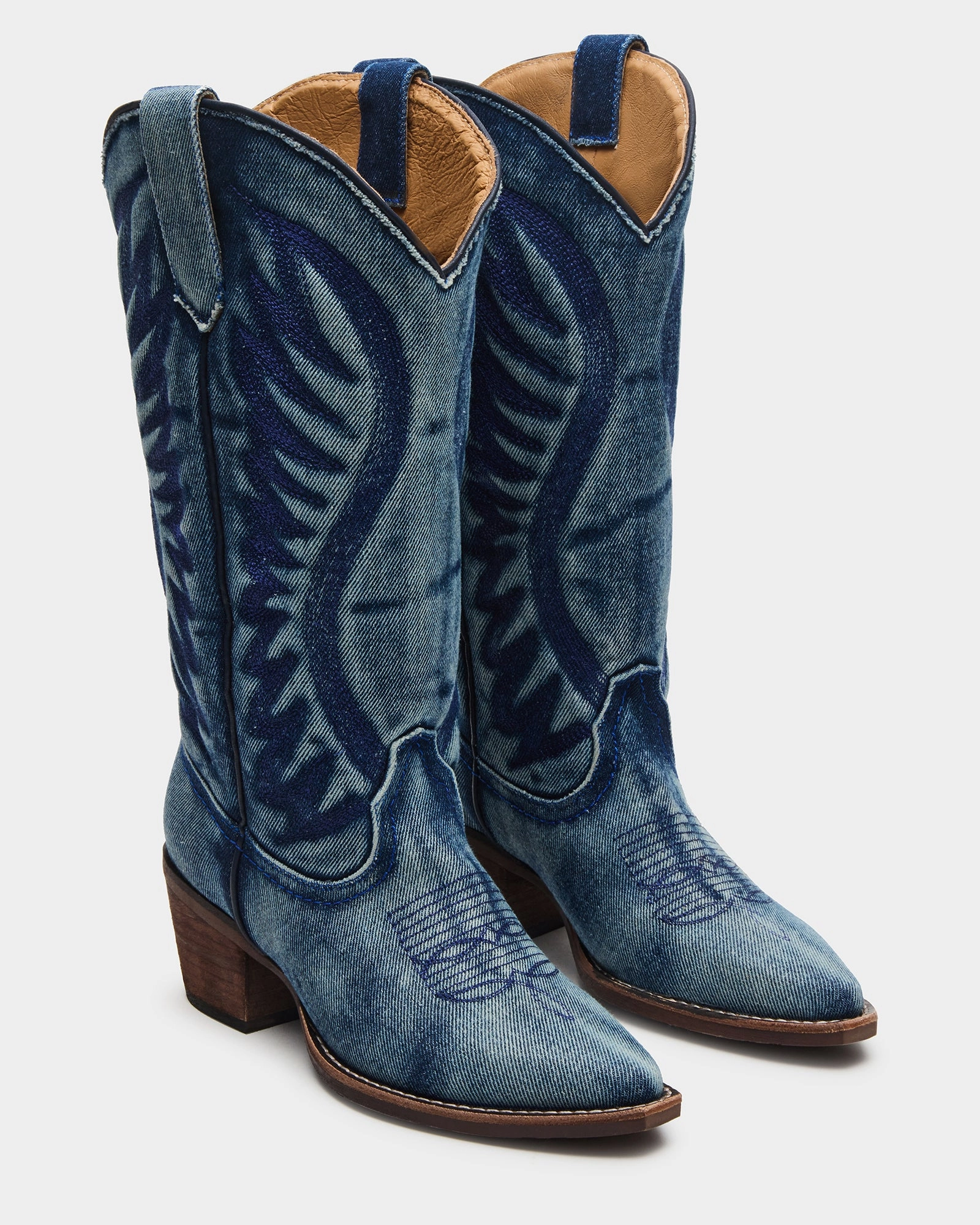 Wide Calf Cowgirl Boots ALBANY DENIM FABRIC WIDE CALF