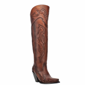 Western Boots Rhinestone Dan Post Ladies Seductress Distressed Brown Snip Toe Boots DP3285