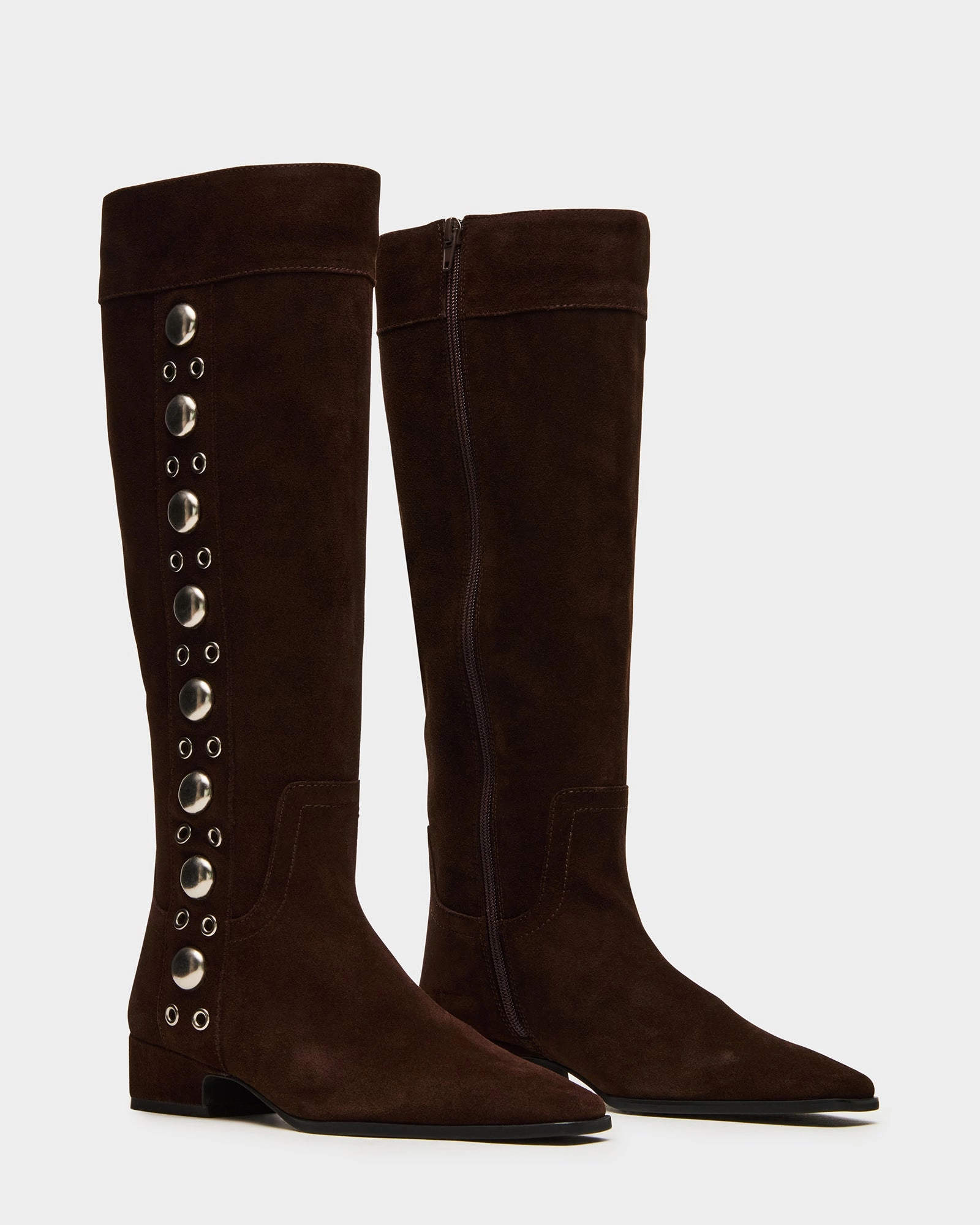 Zip Front Boots DINGO BROWN SUEDE STUDS