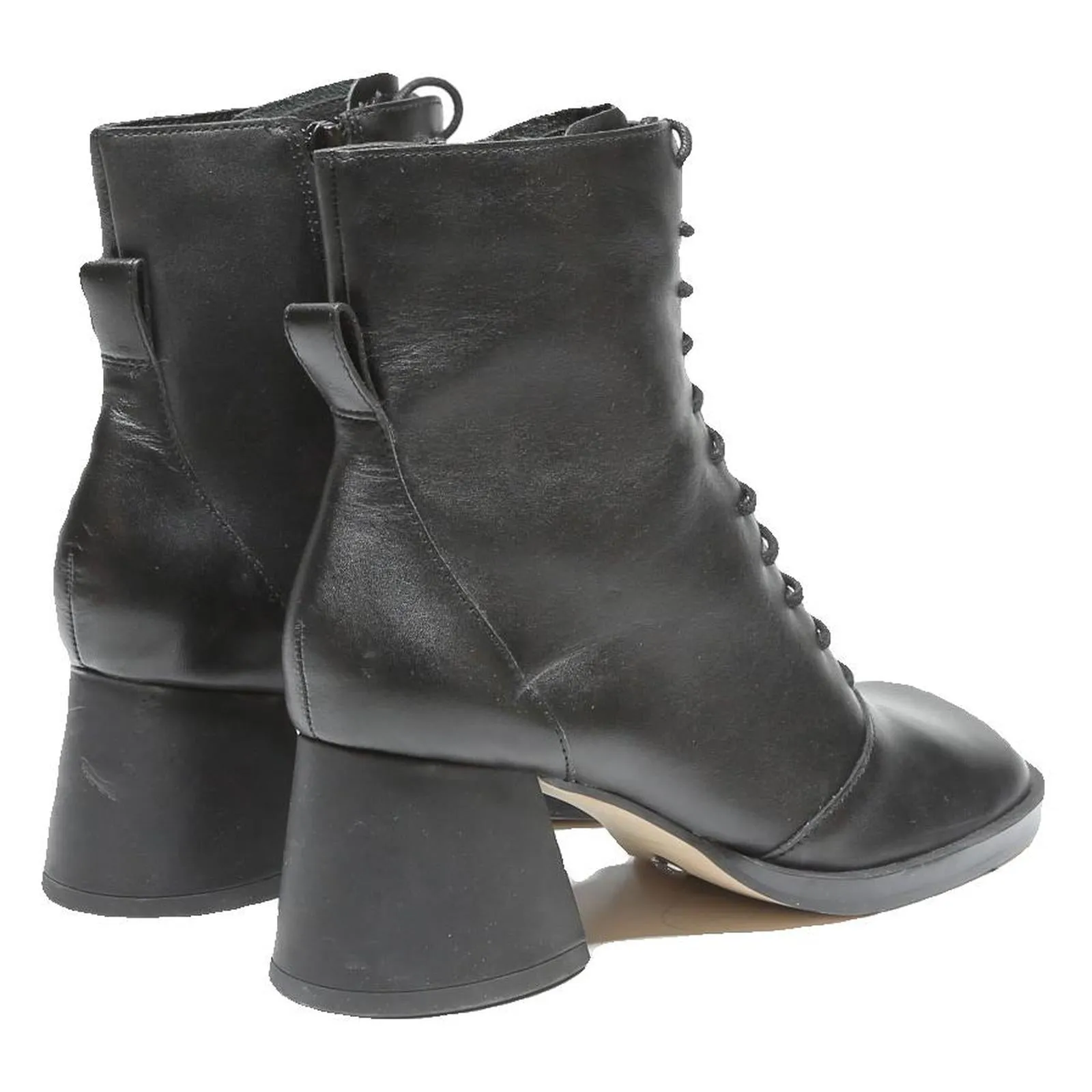 CHARLES & KEITH Womens Lace-Up Ankle Boots Black Leather UK 3 Stylish Summer Ankle Boots