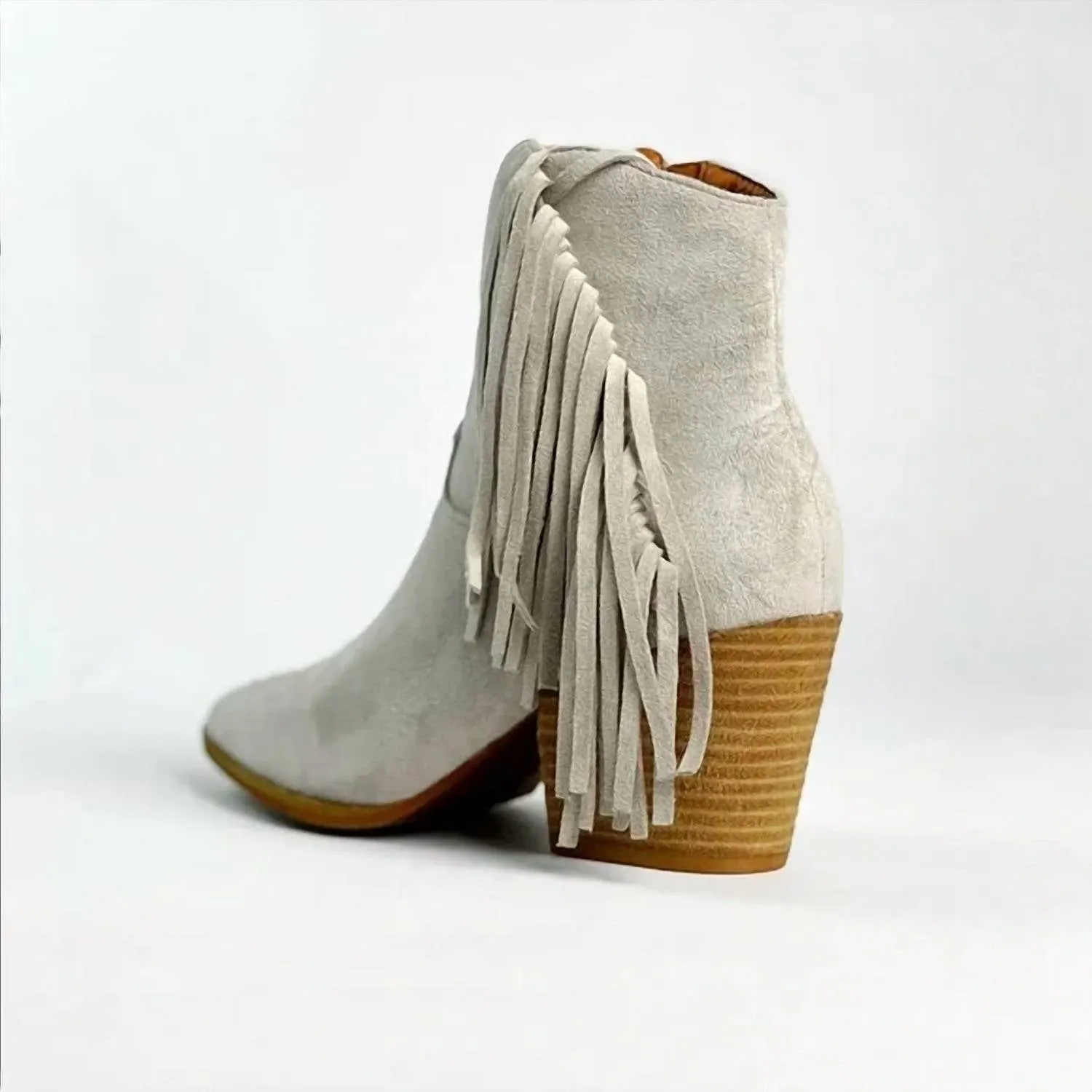 Flat Thigh Boots Dixie Fringe Booties In Grey