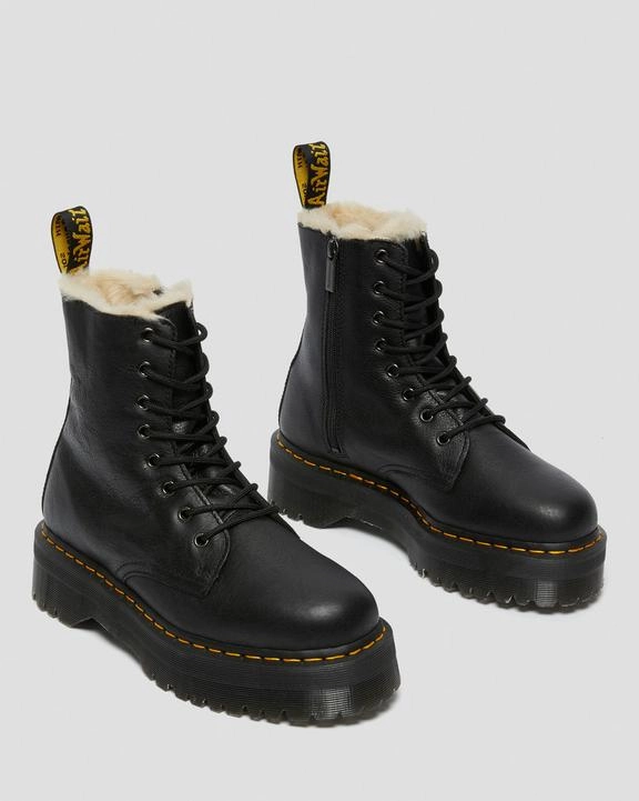 Paris Cowboy Boots Dr. Martens Jadon Boot Leather Faux Fur Lined Platforms Black - Mens