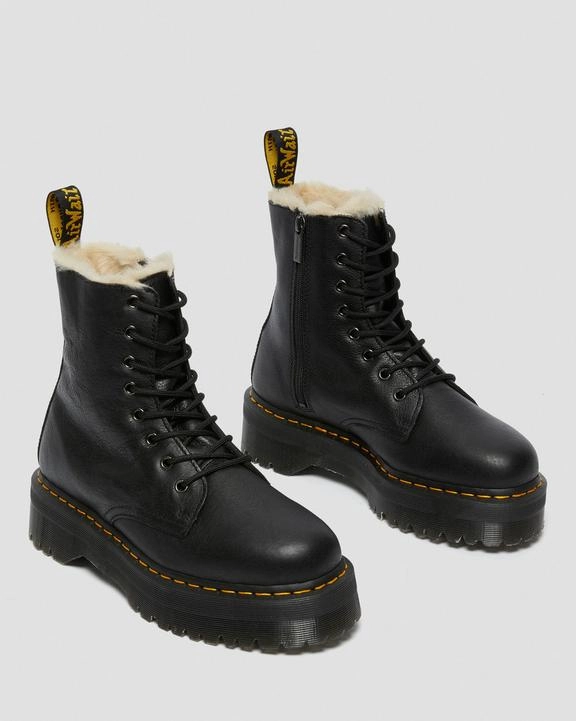 Jodhpur Boots Dr. Martens Jadon Boot Leather Faux Fur Lined Platforms Black - Womens