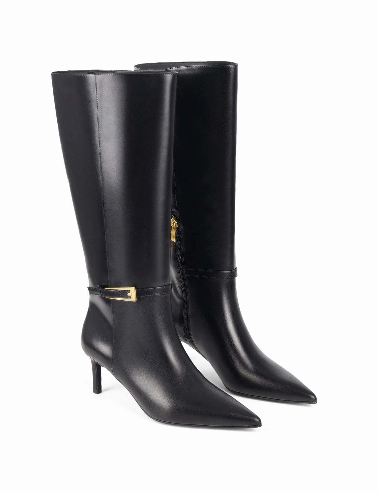 Drake Stiletto Long Boots - Black High Shine Leather Magnanni Boots