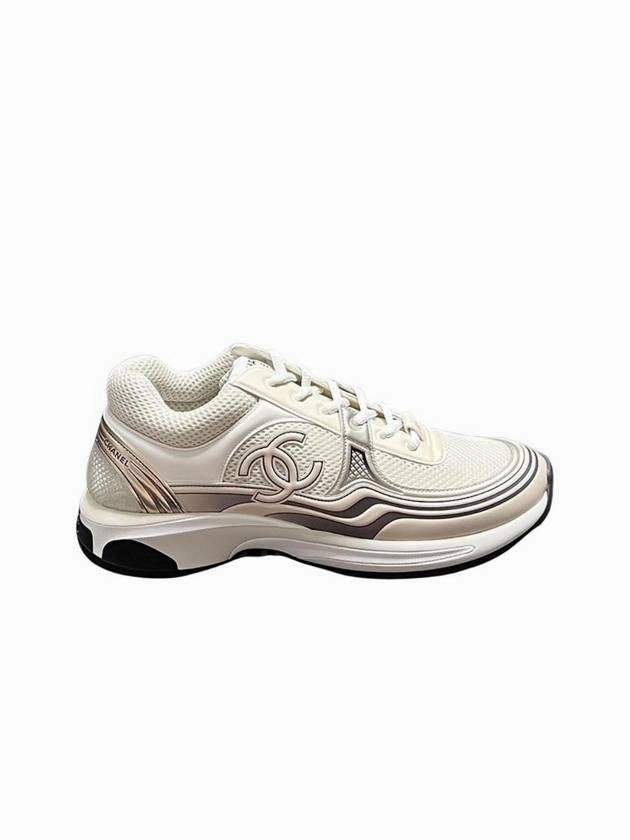 Curry Sneakers Fabric Laminated Low Top Sneakers Ivory White Gold Chanel