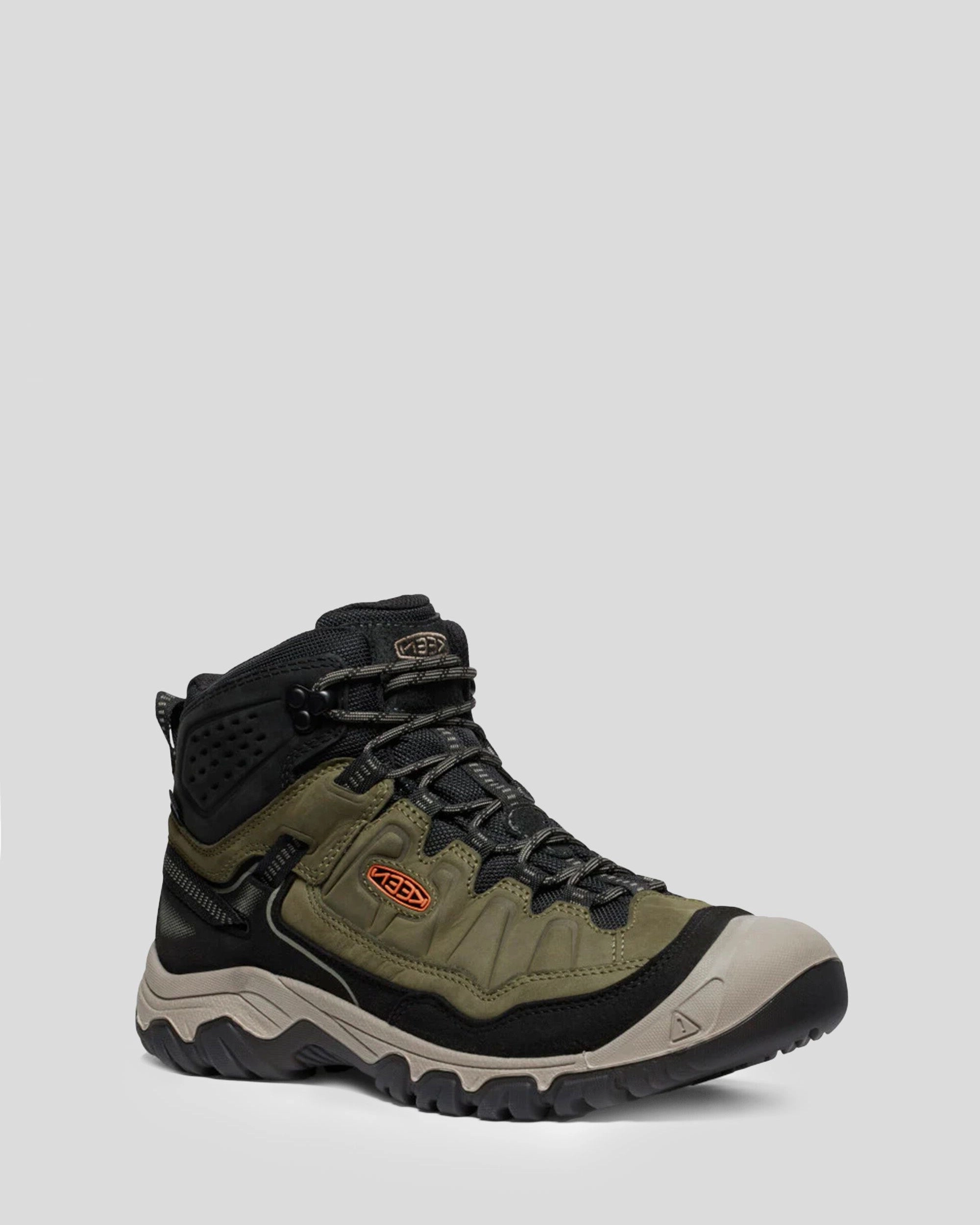 Men's Keen Targhee IV Waterproof Mid Hiking Boots - Dark Olive/Gold Flame Suede Heel Boots
