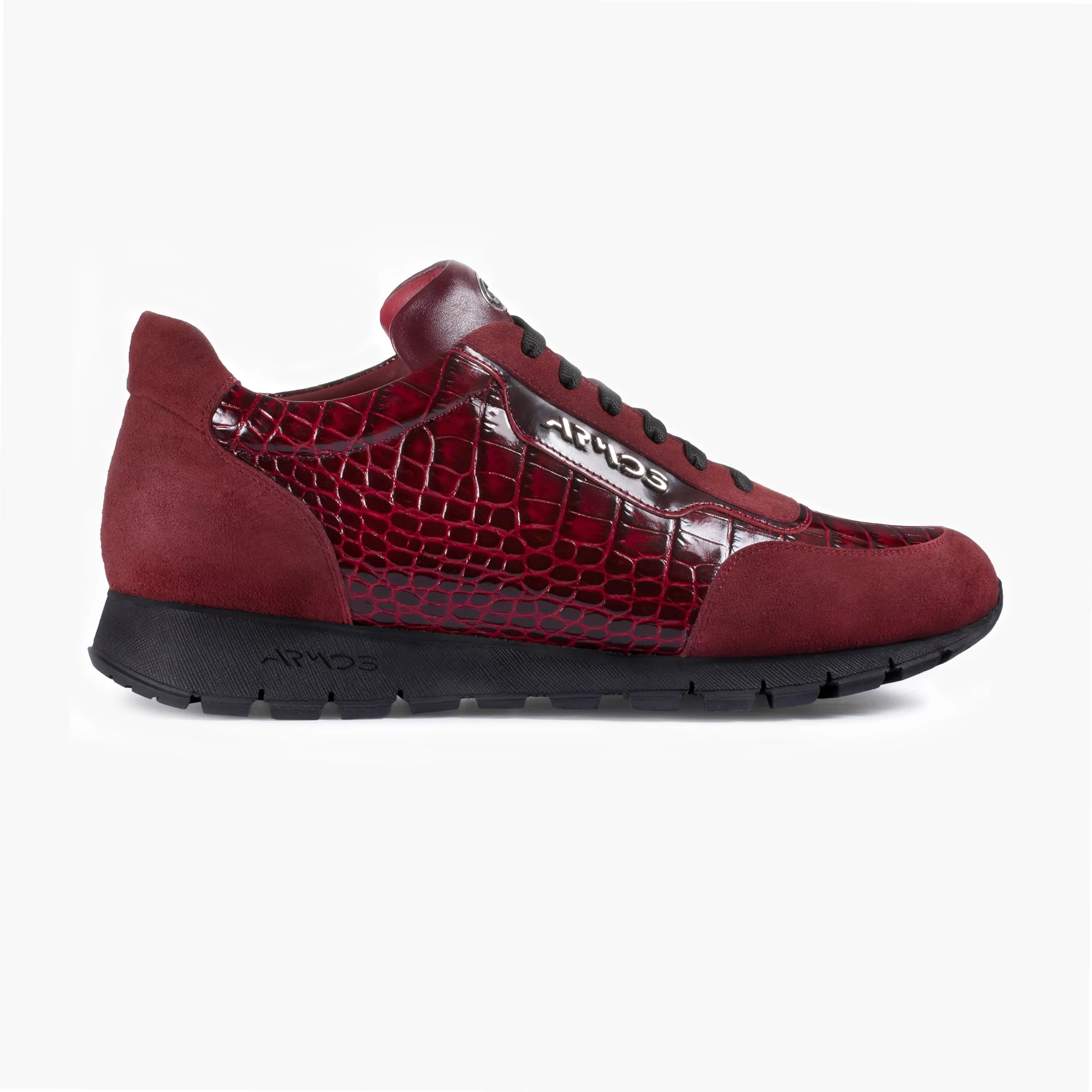 Casual Shoes India Men's Maroon Croc-Effect Leather Sneaker