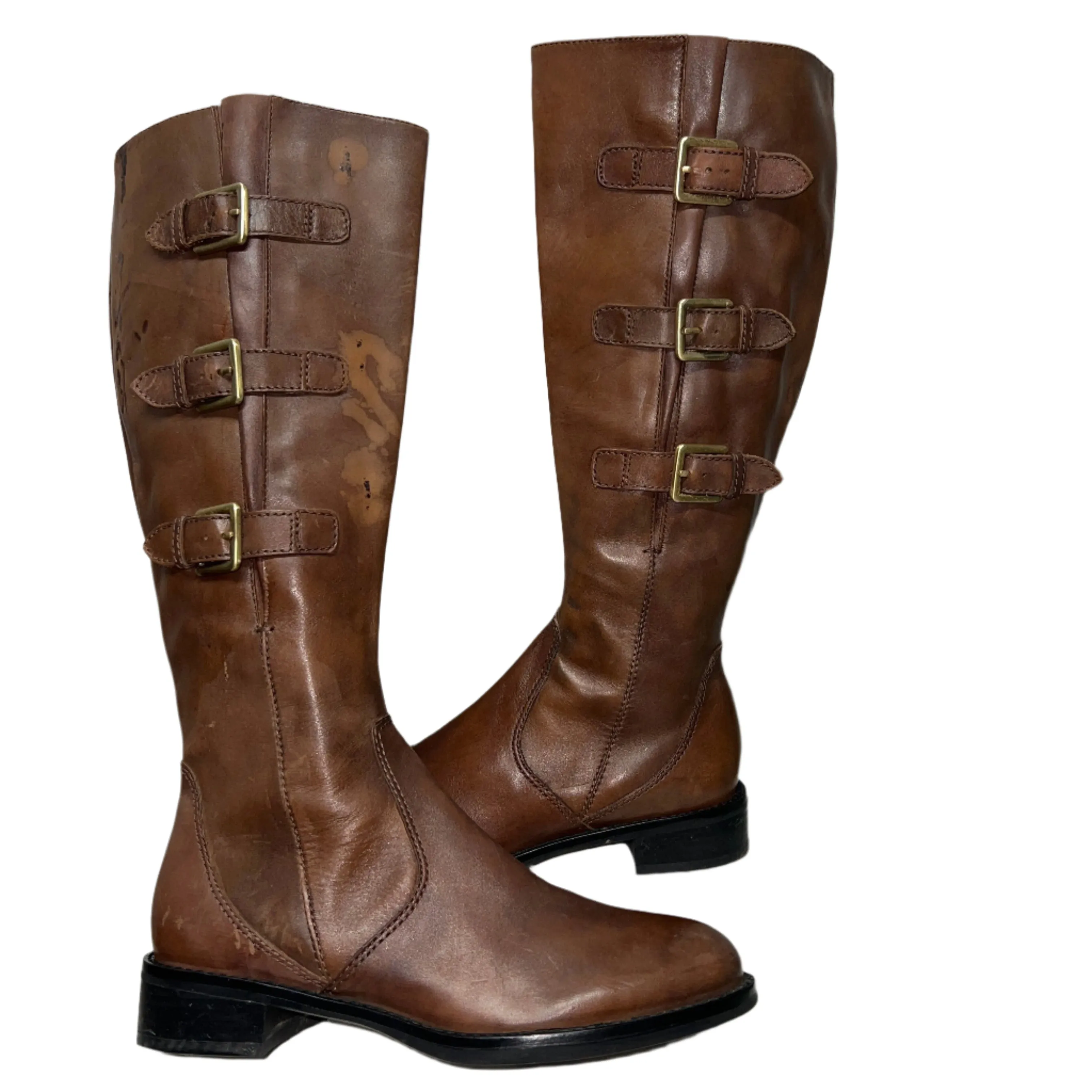 Jeanne Boots ECCO Women's "Sullivan" Tall Buckle Boot Cognac Leather EU 37