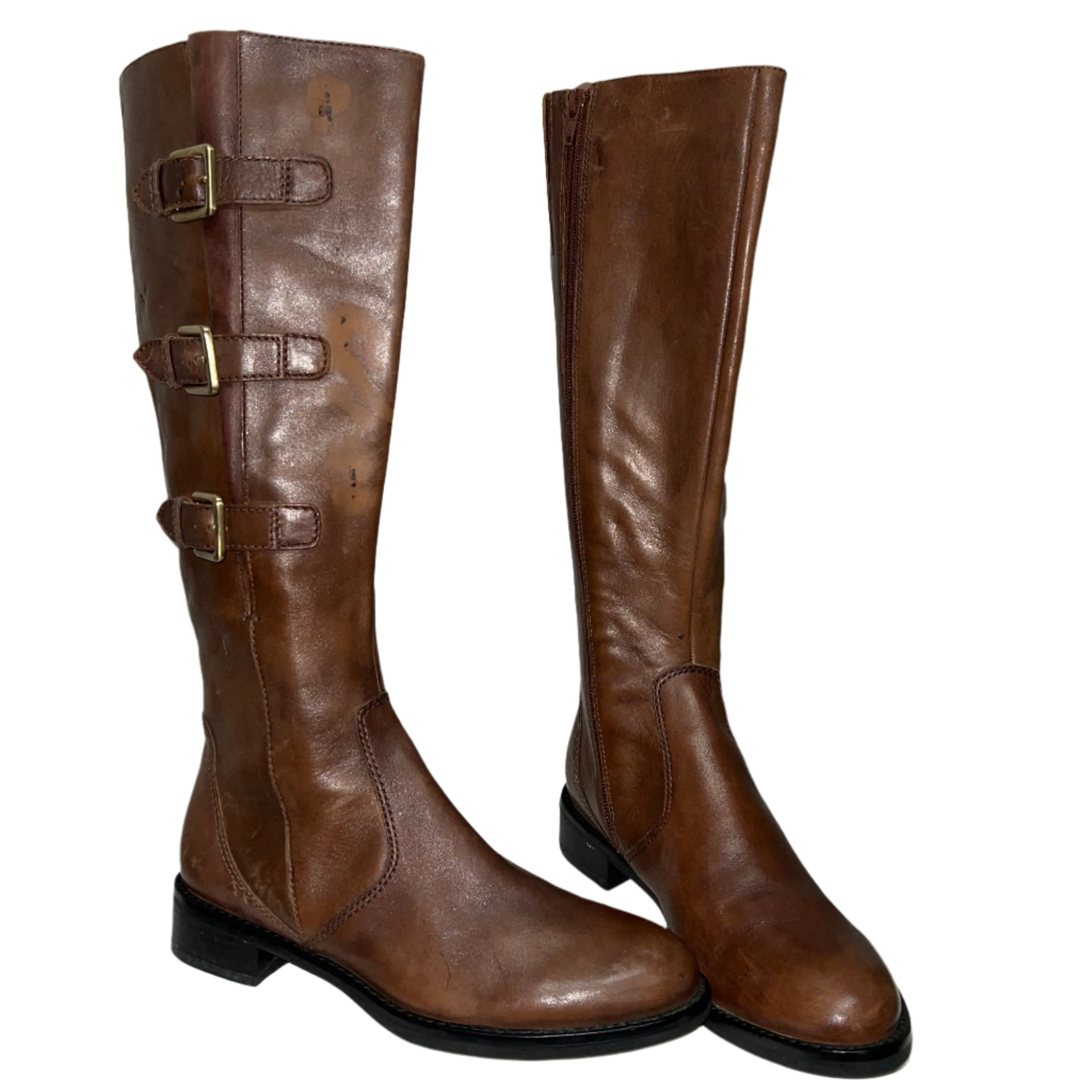 Patent Leather Knee High Boots ECCO Women's "Sullivan" Tall Buckle Boot Cognac Leather EU 37